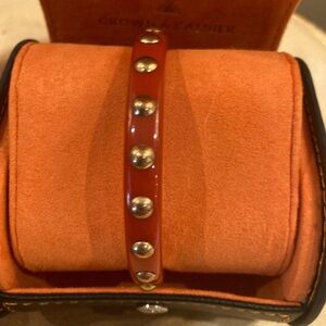 COACH Phoebe Nailhead Gold Tone‎ Studded Red Resin BANGLE Bracelet